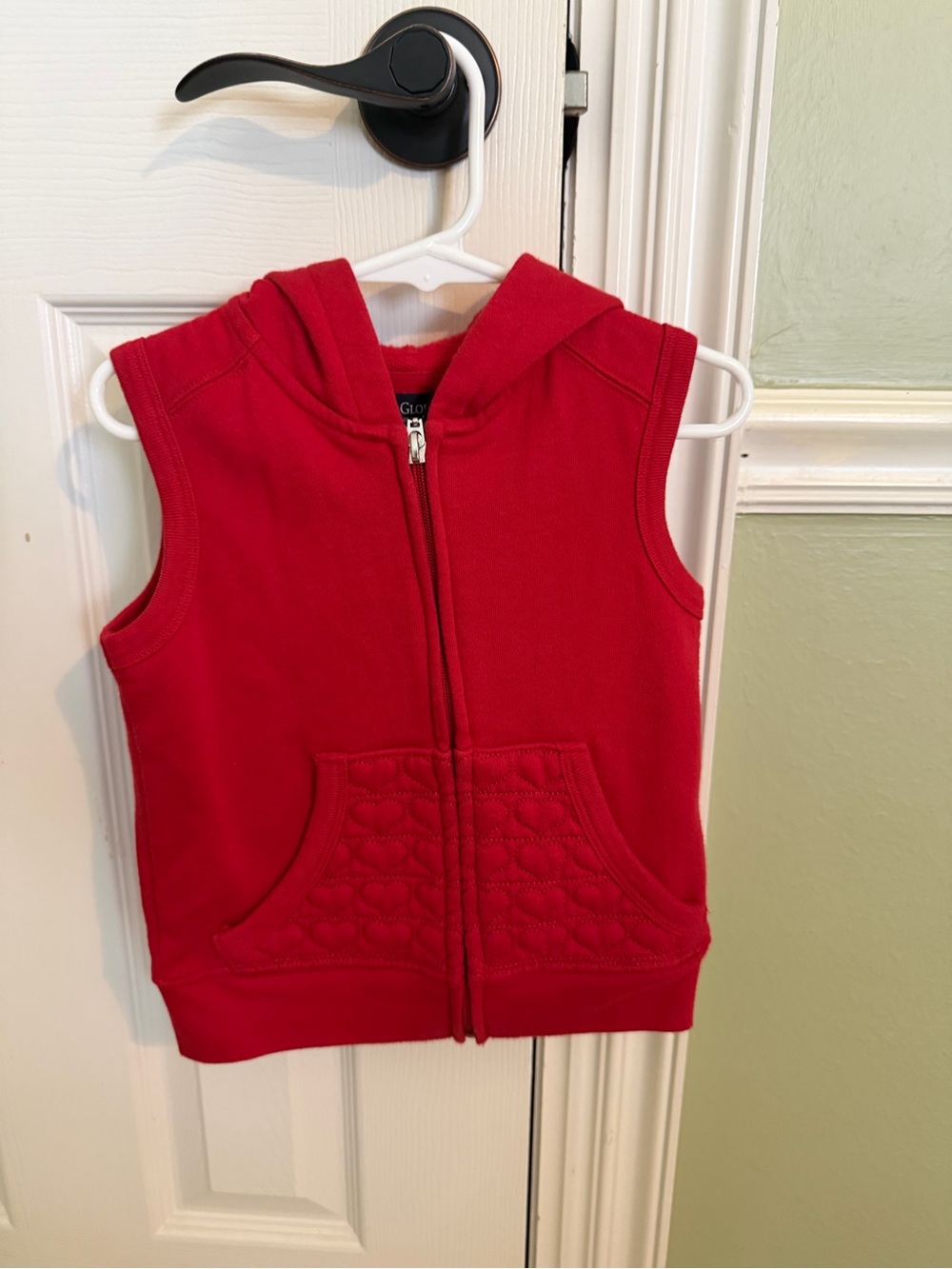 Red Sleeveless Hooded Zip Front Kids vest
